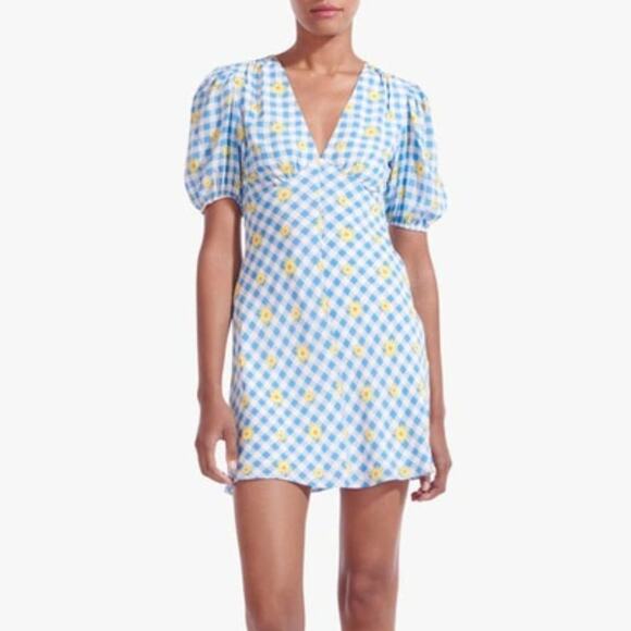 STAUD Milla Mini Dress in Gingham Daisy Plaid - Picture 2 of 5